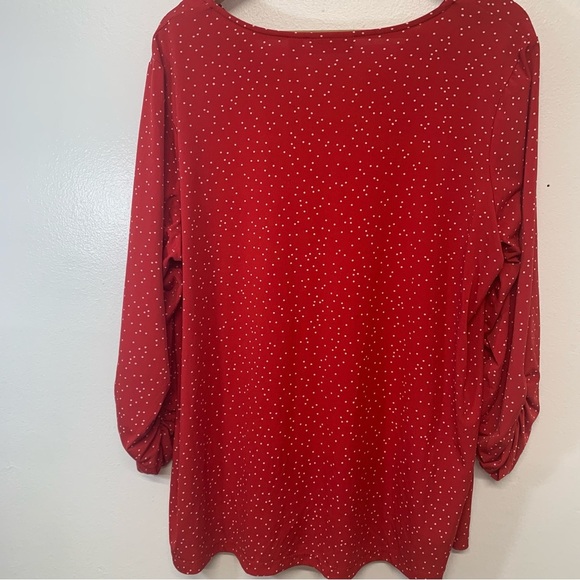 Susan Graver Liquid Knit Blouse Top 3X  Button Front Red Polka Dot Stretch Work - Picture 5 of 10